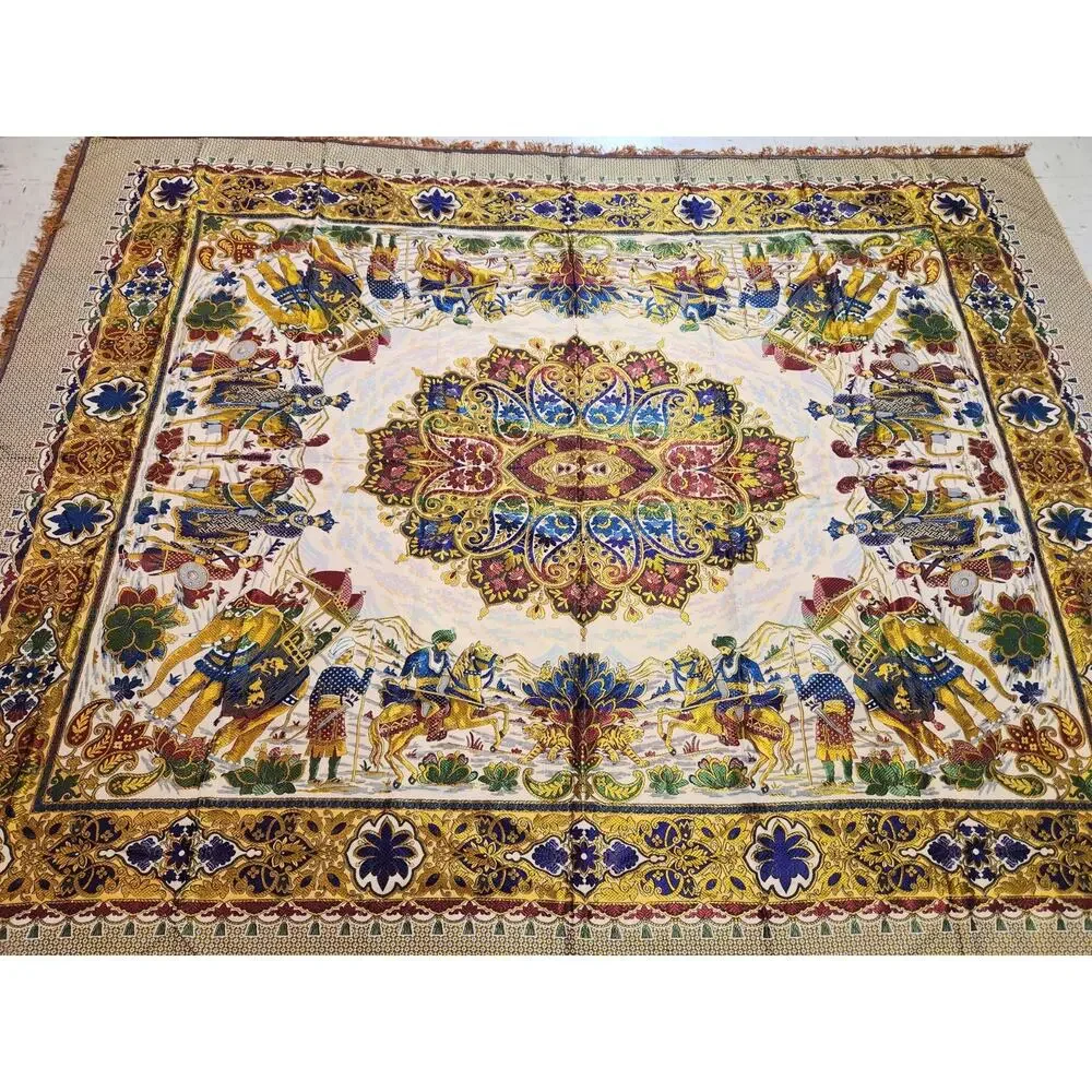 Vtg Indo-Persian silk Tapestry, wall hanging Traditional Hunting Scene 99x76.5